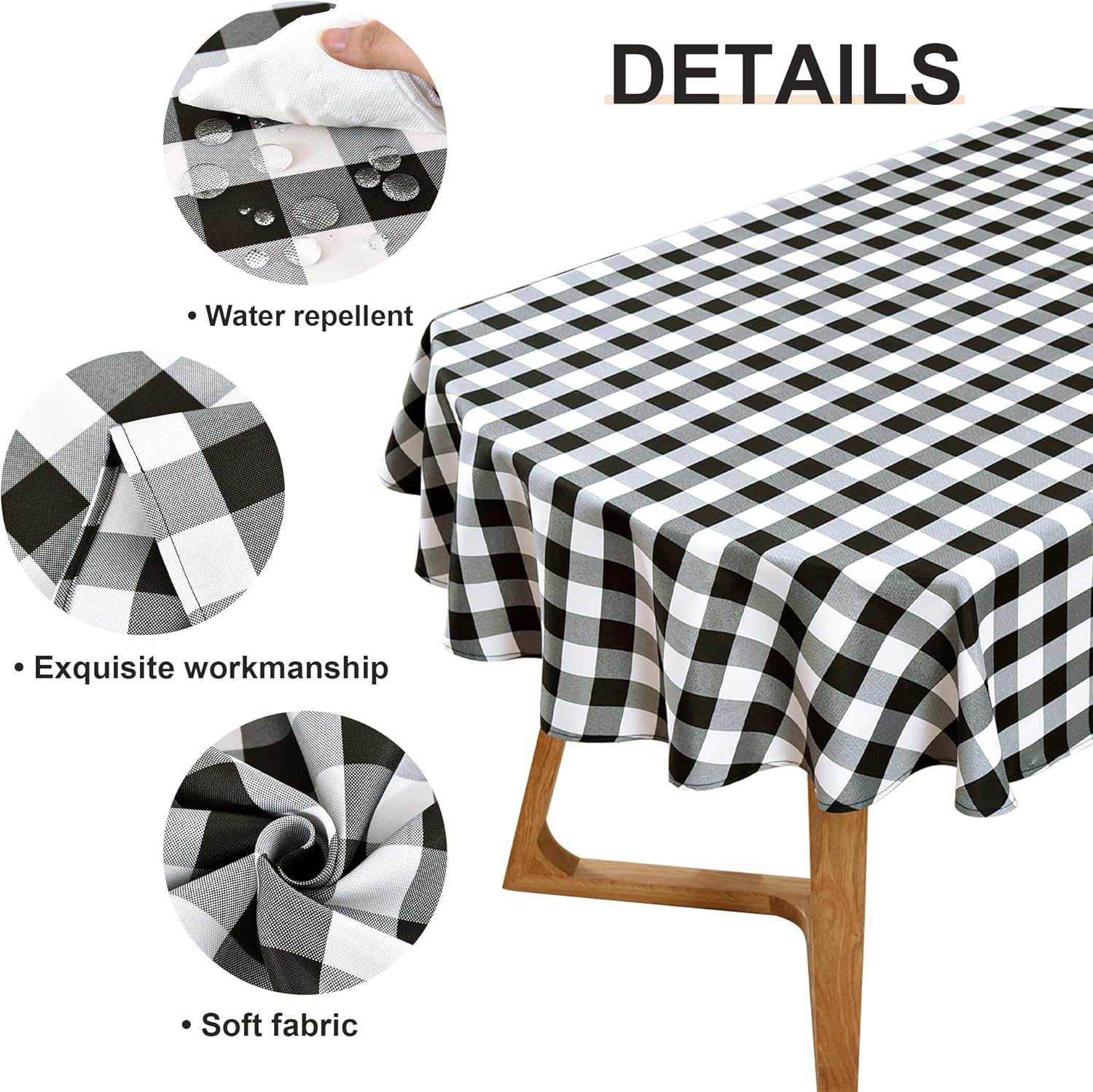 Wolkemer Farmhouse Large Oval Checkered Tablecloth Black and White Gingham Table Cloth Buffalo Plaid Fabric Table Cover for Dining Room Kitchen Party Tables Decor 60x120 Inch