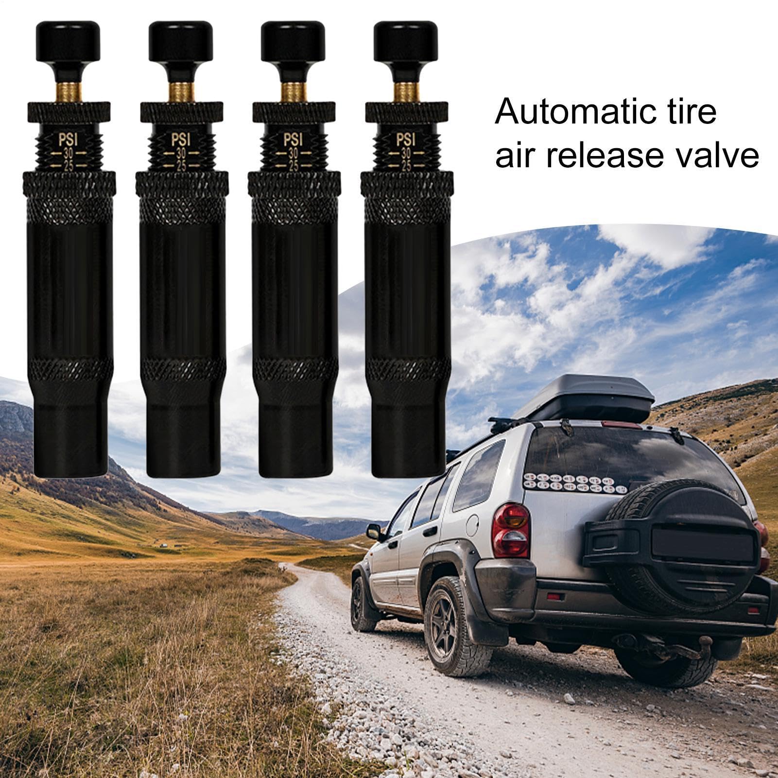 Generisch Lot de 4 soupapes de dégonflage de pneu - Réduction rapide de la pression - Outil de dégonflage automatique de voiture, entretien des sentiers 4 x 4, kit de valves de pneu SUV universelles