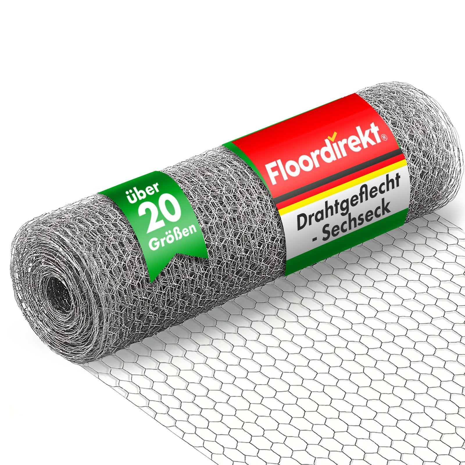 Floordirekt ogrodzenie z siatki drucianej do ogrodu, na balkon i dla małych zwierząt, ogrodzenie z siatki drucianej o sześciokątnych oczkach, wielkość oczek 13 mm, ocynkowana, wiele rozmiarów, 75 cm x 25 m (wys. x dł.)