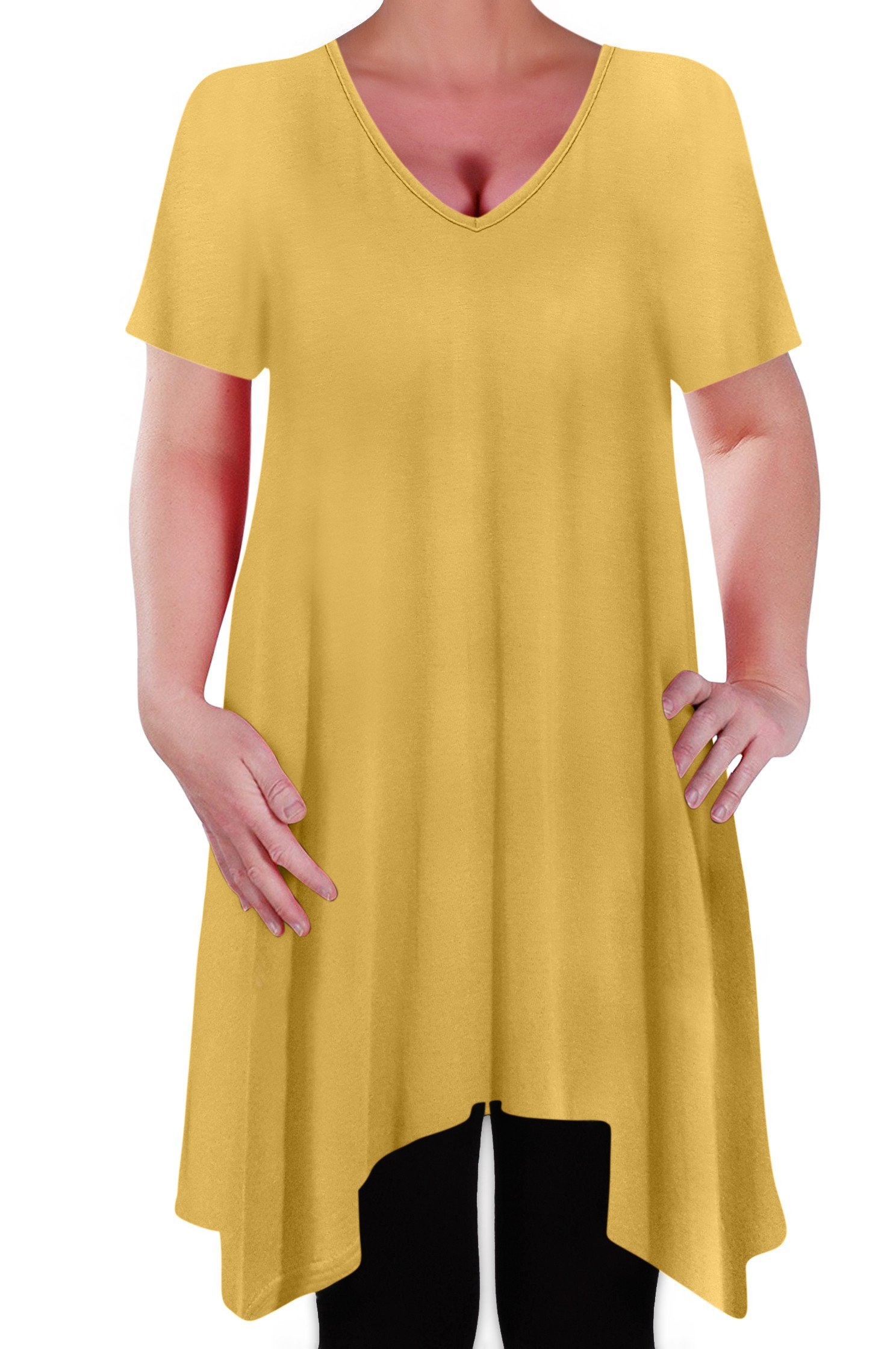 Eye Catch Women's Yellow - Olivia Casual V Neck Long Tunic Uneven Hem Plus Size Flared Top Size 18