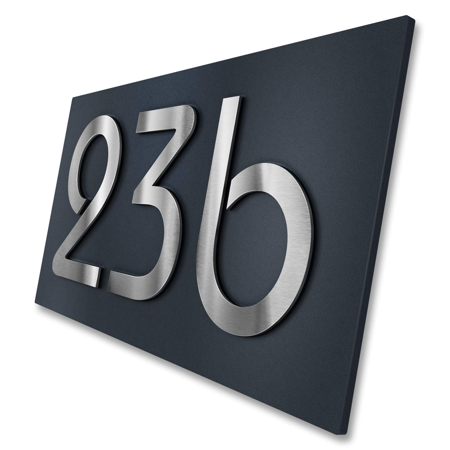 Metzler Hausnummer aus Edelstahl, individuelles Hausnummernschild, 3-stellige Hausnummer in Anthrazit, rostfrei und gebürstet, 3D-Effekt, Made in Germany, inkl. Befestigungsmaterial (38,5 x 20 cm)
