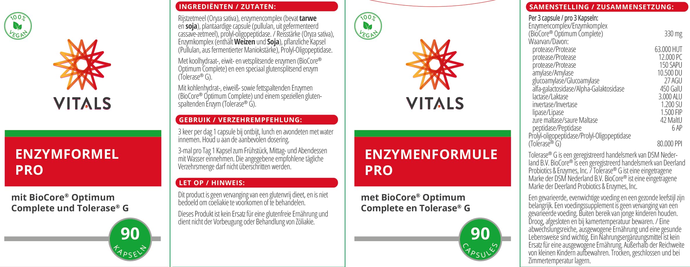 Vitals - Enzymformel Pro 90 Kapseln. Hohe Enzymaktivität in jeder Kapsel. 100% vegan.