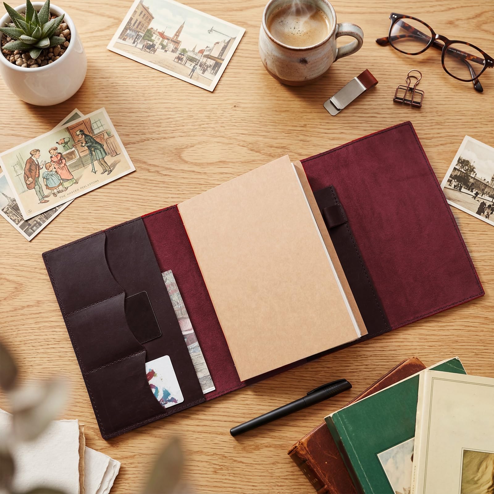 Eaasty A5 Notizbuch aus echtem Leder, nachfüllbar, Reisetagebuch, rotbraun