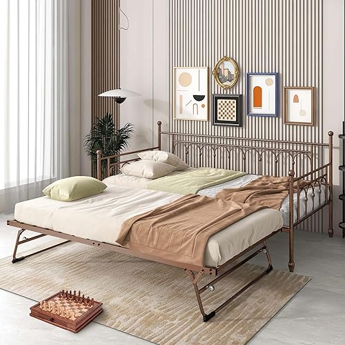Sofá cama individual de metal con nido, elegante cama de día con nido plegable para habitación de invitados, oficina en casa, color negro