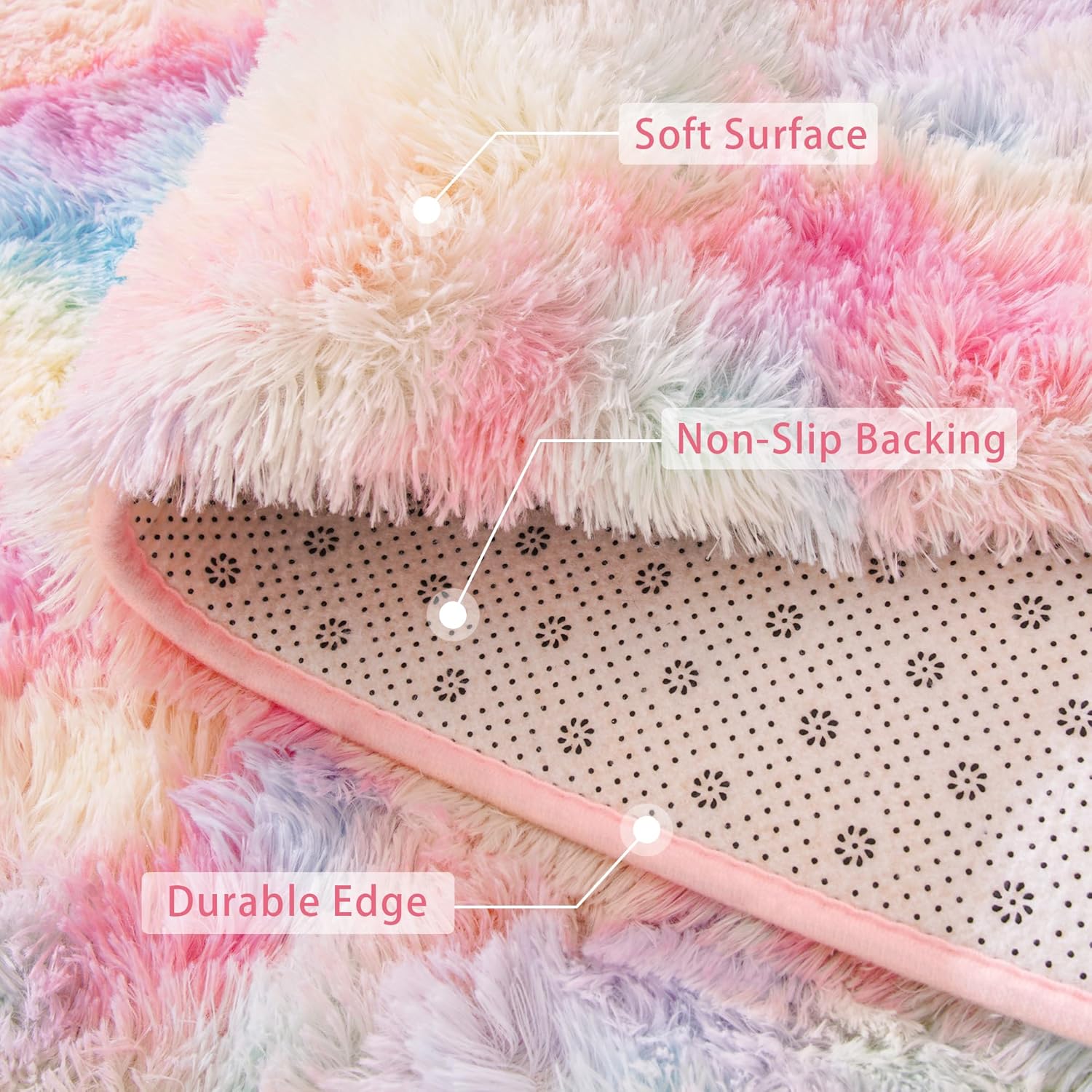 Beglad Rainbow Rug for Girls Bedroom, Fluffy Area Rugs 5x7 Feet Anti-Slip Modern Minimalist Style Memory Foam Rugs for Living Room, Indoor Carpet for Kids Room Decor