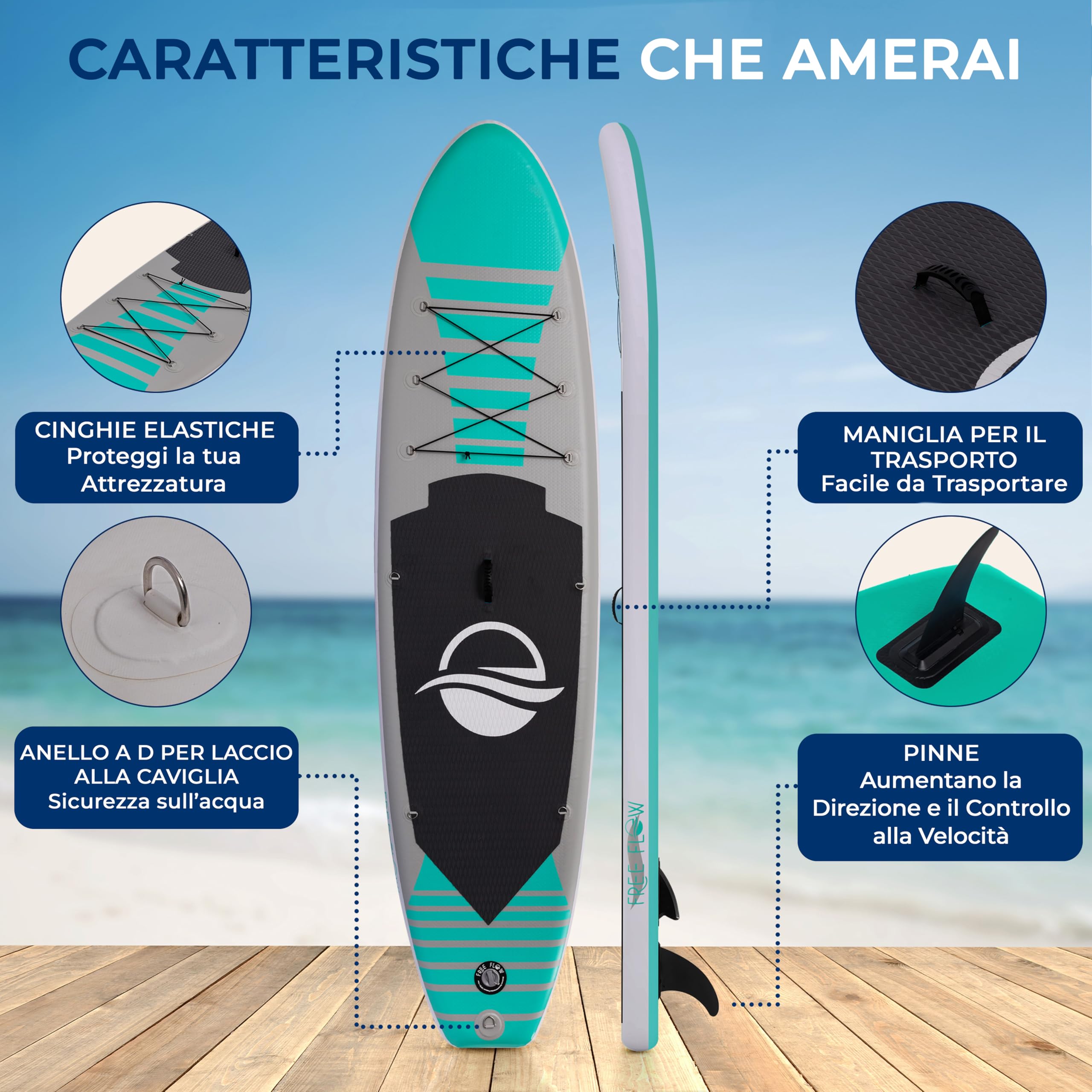 SereneLife SUP Gonfiabile Stand Up Paddle Board con Deck EVA Antiscivolo Design Largo Stabile Accessori Premium