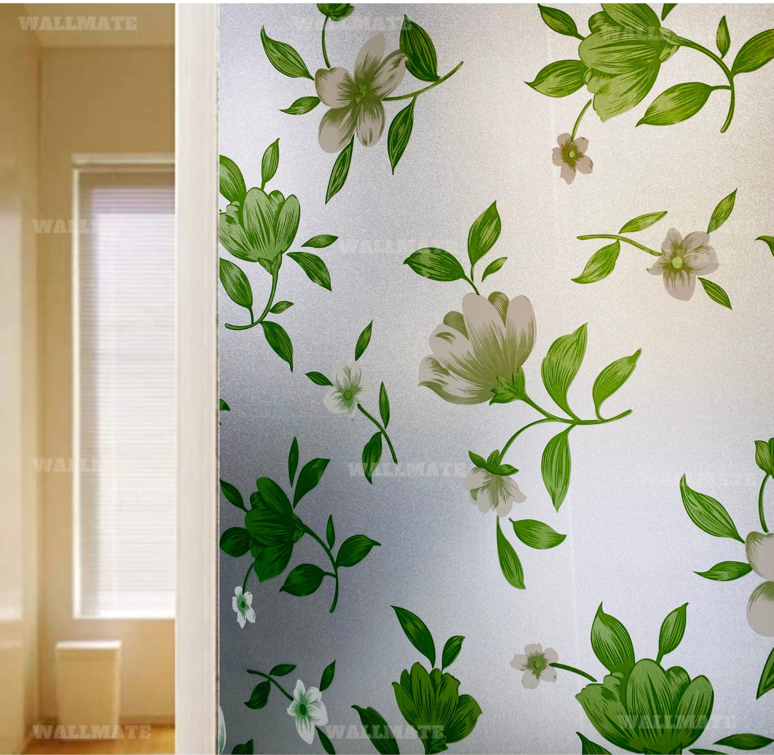 WALLMATE™ Self Adhesive Window Film Frosted Glass Door Window Frosted Film for Home/Office/Bathroom & Living Room Multicolor Film (12 x 52 Inch, Leaf Plant)