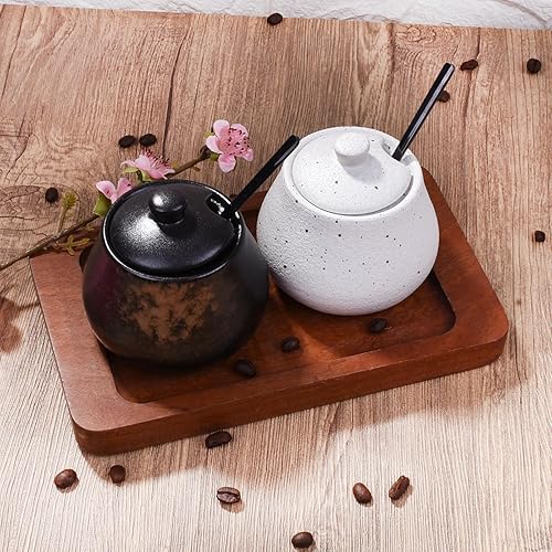 Miniatura 4 de Azucarero con tapa y cucharas, recipientes de porcelana para sal de azúcar, tazón de especias con tapa y cuchara (blanco)