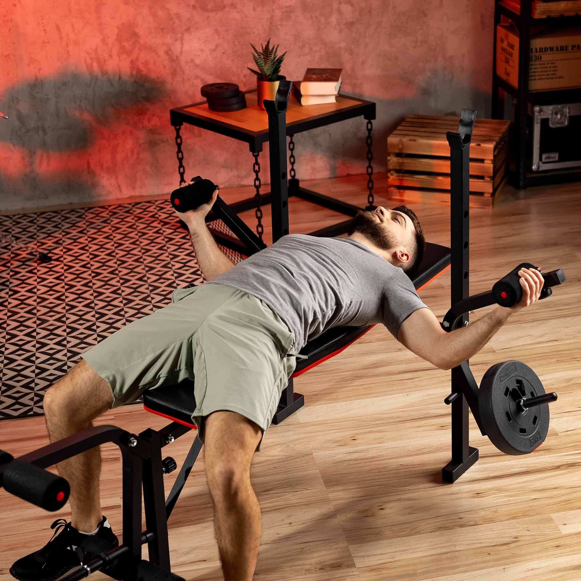 HOP-Sport® Banc de Musculation Pliable Inclinable HS-1055, Banc d'entraînement Complet, Support d'haltères, Entraîneur de Jambes, Multifonction pour Le Développé Couché avec Papillon
