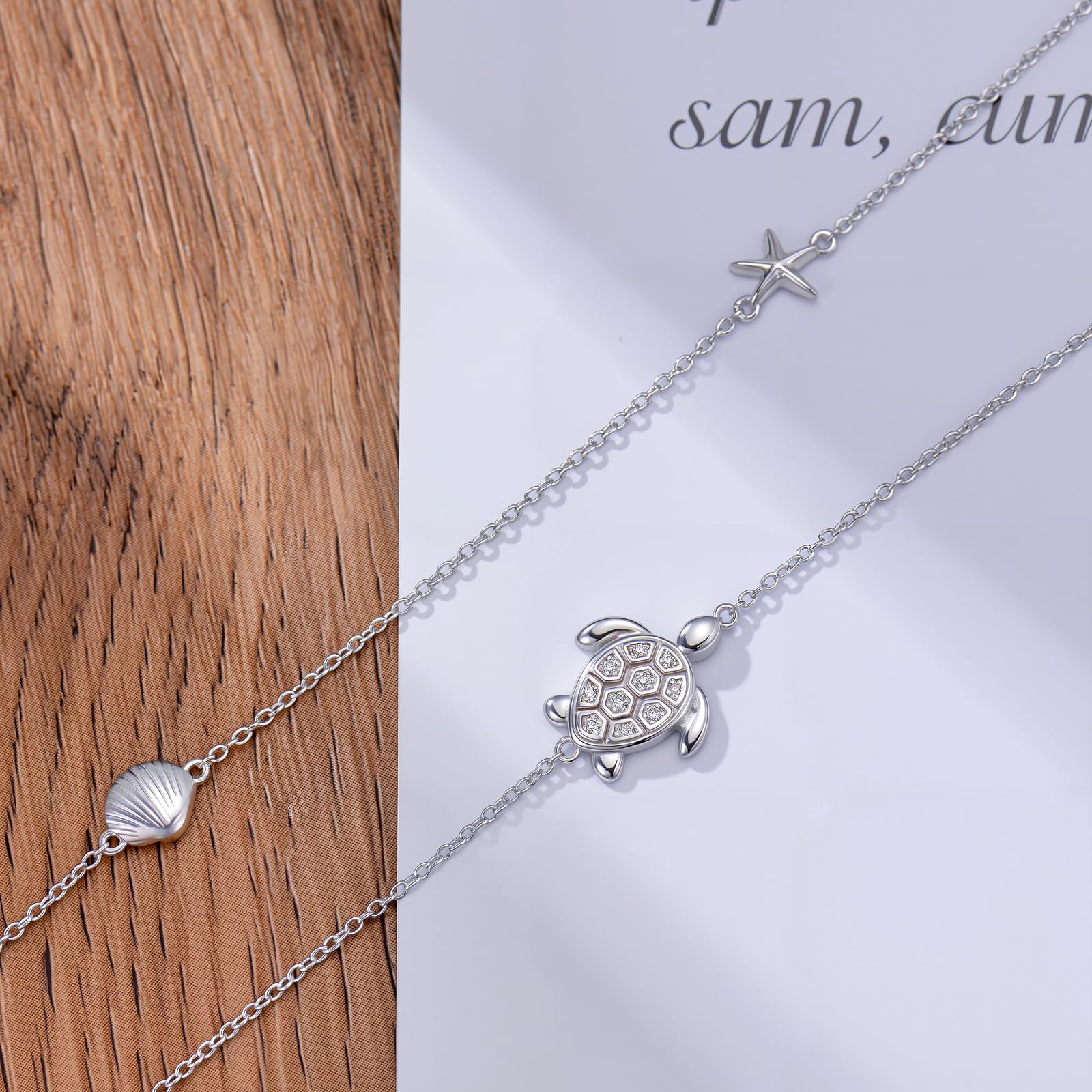 Tobillera con diseño de tortuga marina de diamante para mujer, plata de ley 925, diseño de capas con diamantes de laboratorio, regalo de joyería de cumpleaños