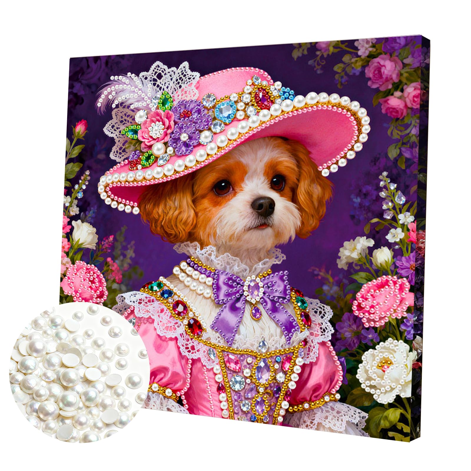 DIY Pearl Painting Kit with Wooden Frame, 3D Plastic Pearl Gemstone Ocean Art Craft for Adults Beginners, Diamond Dot Painting, Home Wall Decor Ready Gift for Women(Puppy Dog)(25 * 25cm)