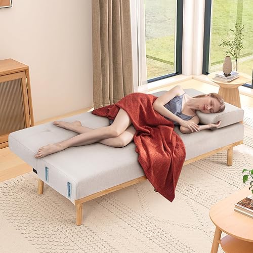 Miniatura 7 de Hcore Sofá cama convertible de tela de lino de 79 pulgadas, sofá cama moderno con reposabrazos, sofá cama pequeño con respaldo dividido, sofá cama