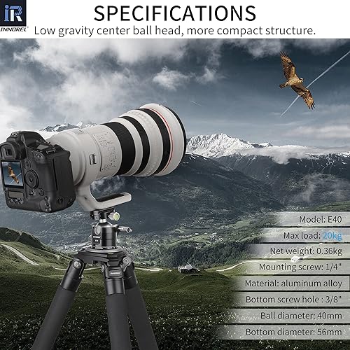 Miniatura 2 de INNOREL - Trípode de bola de perfil bajo, 360 panorámico CNC de metal para cámara, cabezal de bola con placa universal Arca Swiss de liberación