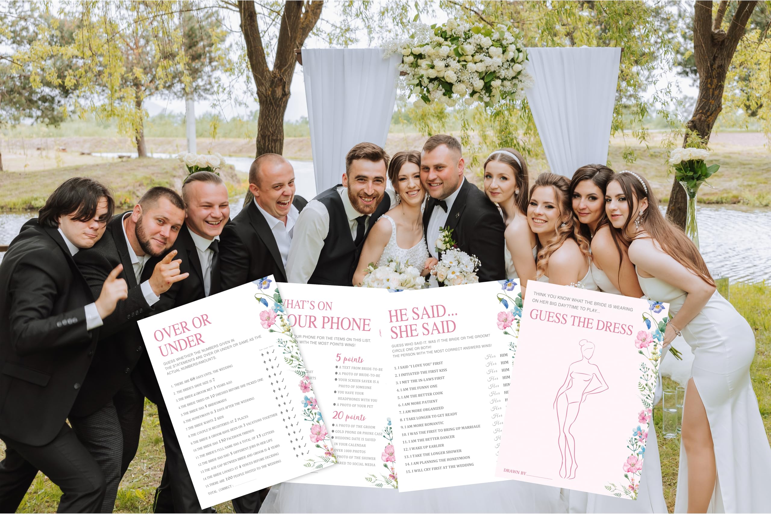 Juego de juegos de despedida de soltera, paquete de 50, tarjetas de juegos florales para bodas, 4 diseños de juegos, decoración de fiesta de recién casados, suministros de juegos de fiesta de