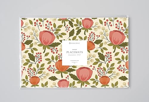Miniatura 3 de DIGIBUDDHA Manteles individuales bohemios retro florales modernos bohemios de flores y bayas de 17 x 11 pulgadas, manteles individuales de papel
