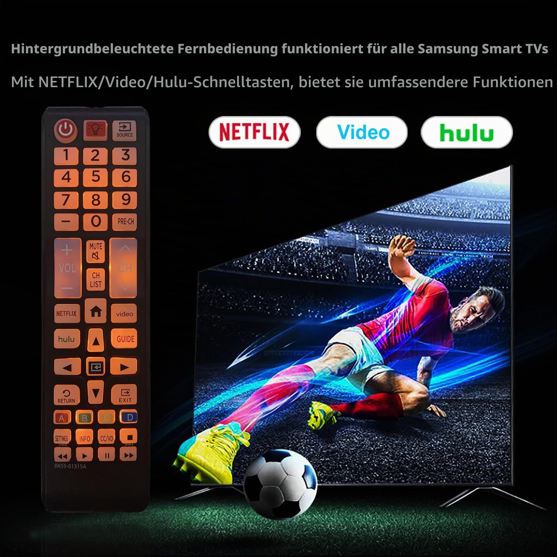 BN59-01315A Universal-Fernbedienung mit Hintergrundbeleuchtung für Samsung TV-Fernbedienung, Ersatz für alle Samsung Smart TV, LED, LCD, HDTV, 3D, Serien TV