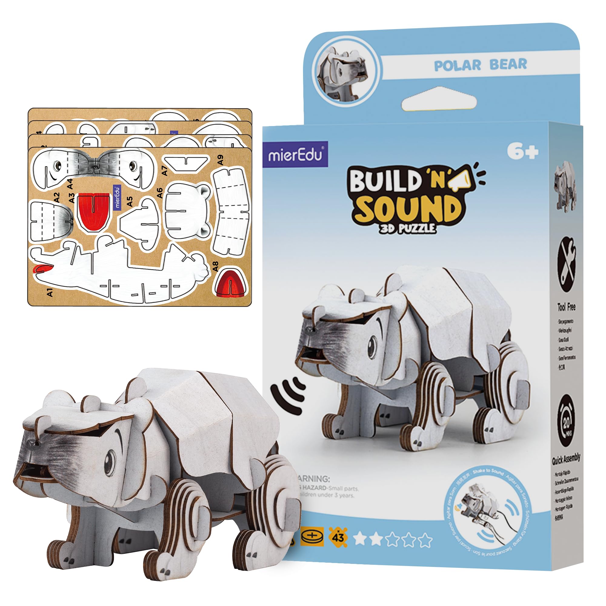 MierEdu Build and Sound 3D Puzzle Polar Bear Toy- Interactive 3D Animal Puzzle for Kids from 6 Plus โ image 1