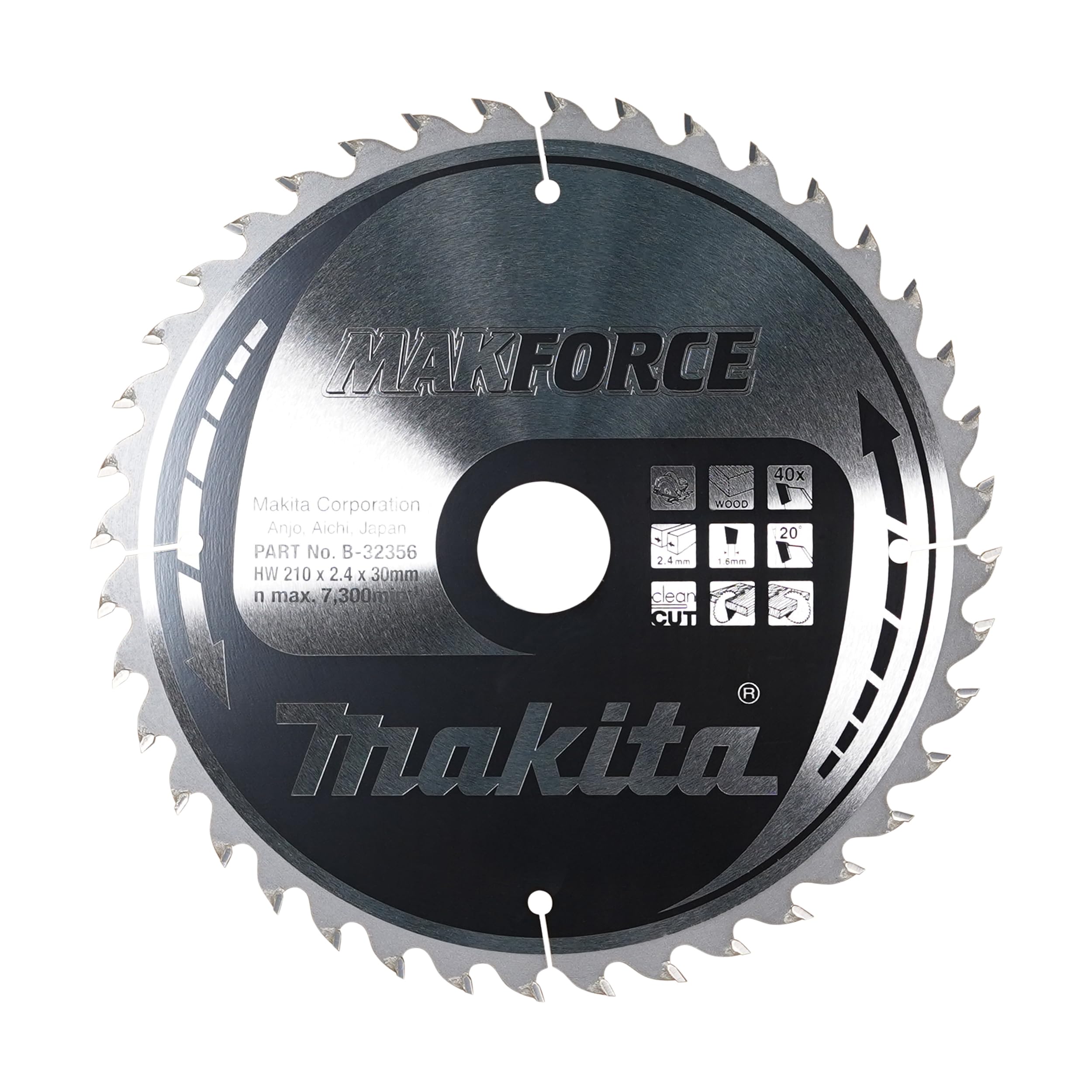 Lame Makita Makforce 210 x 30 mm pour découpe propre de panneaux 40T