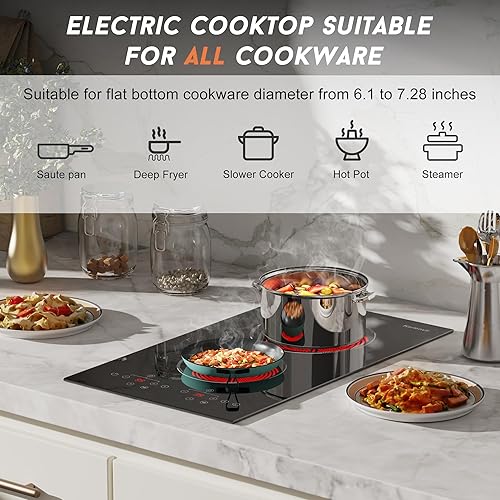 Miniatura 5 de Placa eléctrica de 2 quemadores, estufa eléctrica de 110 V con enchufe, encimera de 12 pulgadas y estufa eléctrica portátil incorporada, 9 niveles