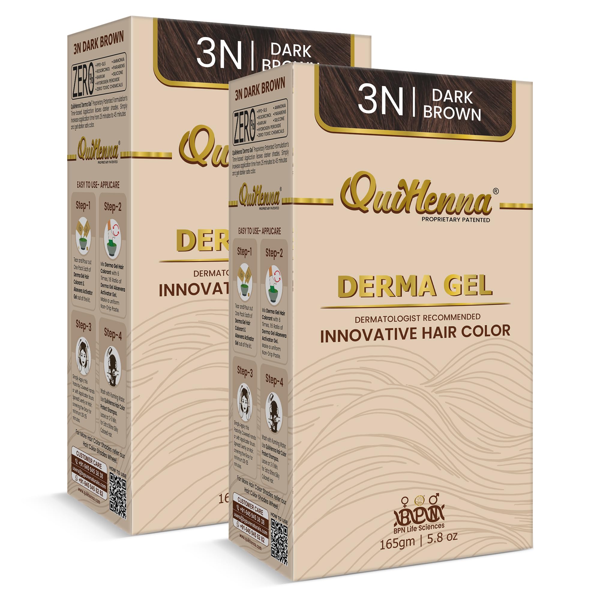 QuikHenna Organic Hair Colour Derma Gel 3N Dark Brown 165gm- Pack of 2 | Dermatologist Recommended PPD & Ammonia Free Permanent Hair Color | Natural Hair Colour for Women & Men-picture-12