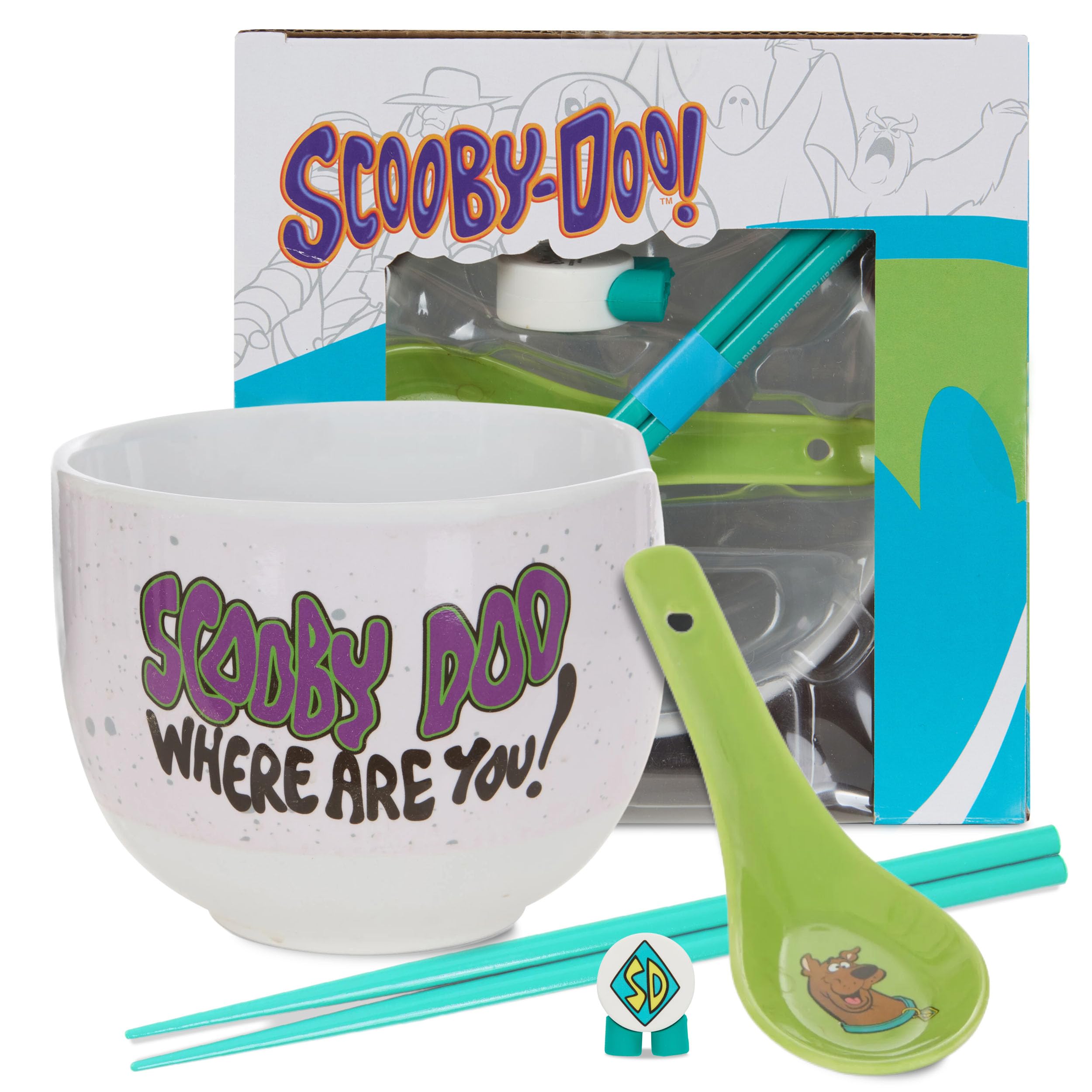 Culture Fly Scooby Doo Microwave Ramen Bowl Set with Chopsticks and Spoon, 16 oz Ceramic Instant Noodle Bowls with Chopsticks, Ramen Noodle Bowl, Rice Bowl Anime Gifts for Men
