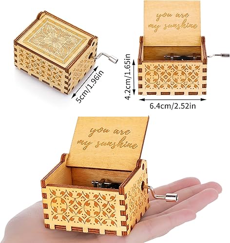 Miniatura 2 de TIESOME You are My Sunshine - Caja de música con manivela de mano, caja de música clásica grabada en madera para niños, niñas, hombres y mujeres