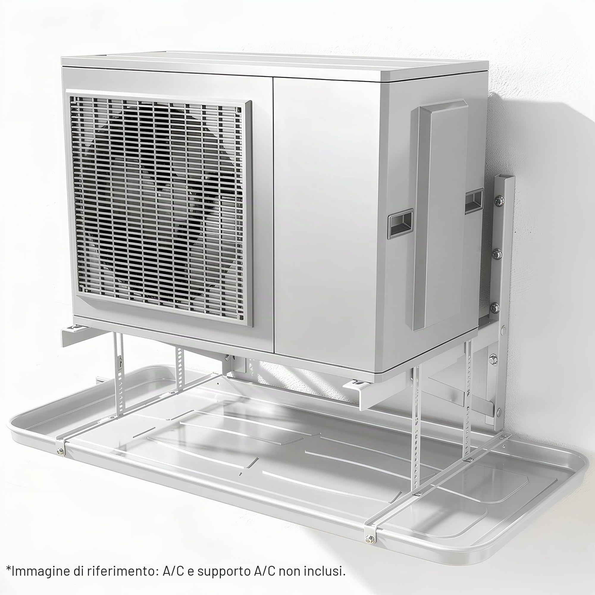 Vassoio di condensazione per aria condizionata, in acciaio inox 304 bianco, per uso esterno, anticorrosione, con tubo di scarico e supporto regolabile, 840 x 390 x 35 mm