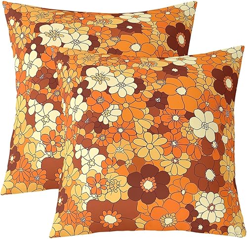 Juego de 2 fundas de almohada florales bohemias de 20 x 20 pulgadas, fundas de cojín retro con flores geniales de los años 60 y 70, fundas de cojín