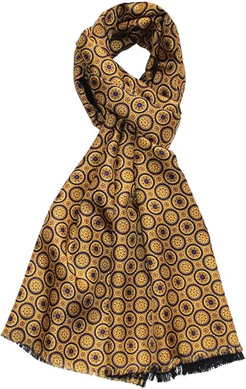 Foulard 100% Soie 90x90cm Lorenzo Cana - Motif Baroque Bleu Beige Orange