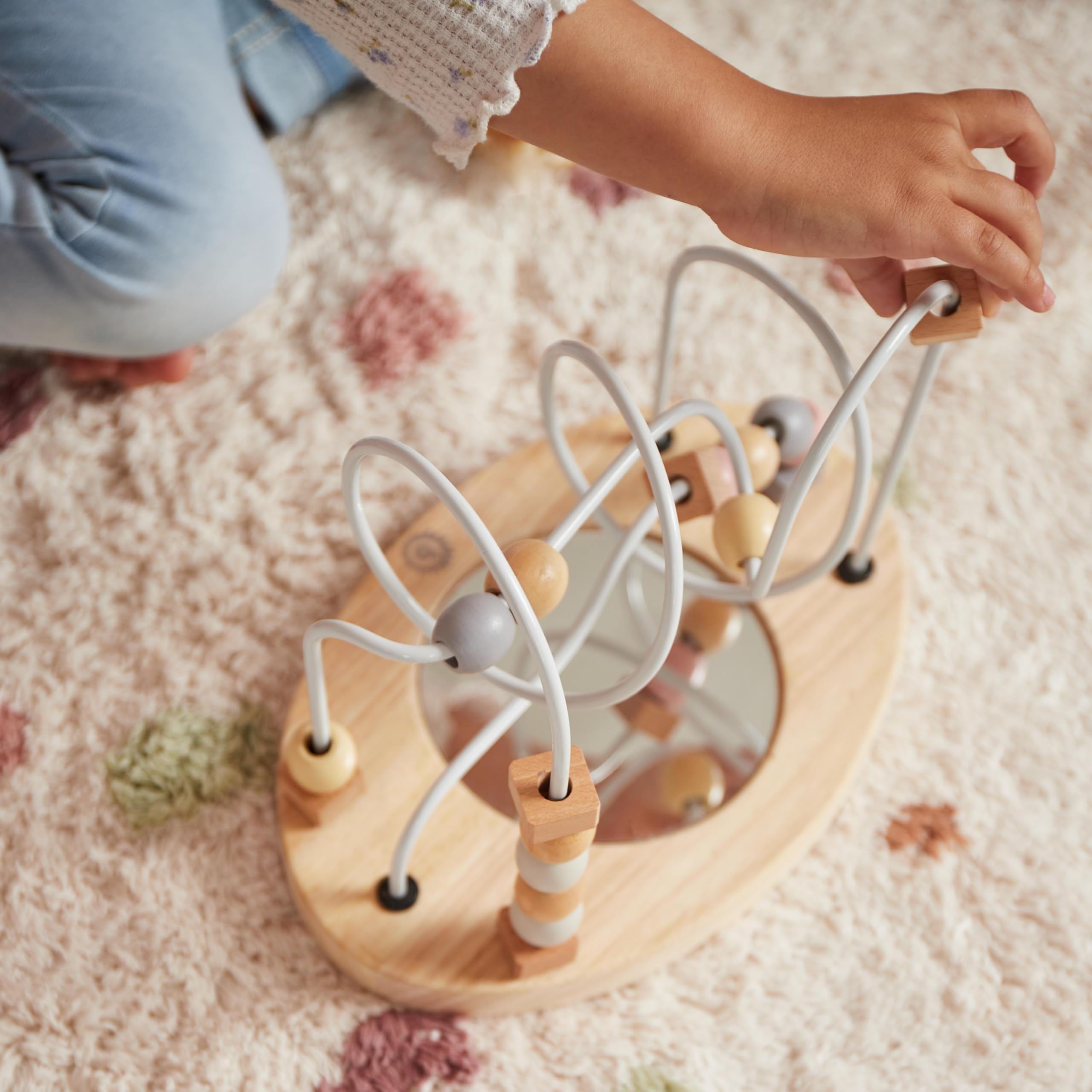 Bieco Labyrinthe À Perles avec Miroir | Jouet de Développement | Jeu d'Eveil en Bois | Panneau d'Activité Bébé | Jeux en Bois pour Bébés 1 An