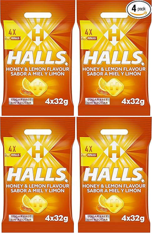 Halls Caramelos Duros Sabor Miel y Limón, 4 x 32g (Paquete de 4)