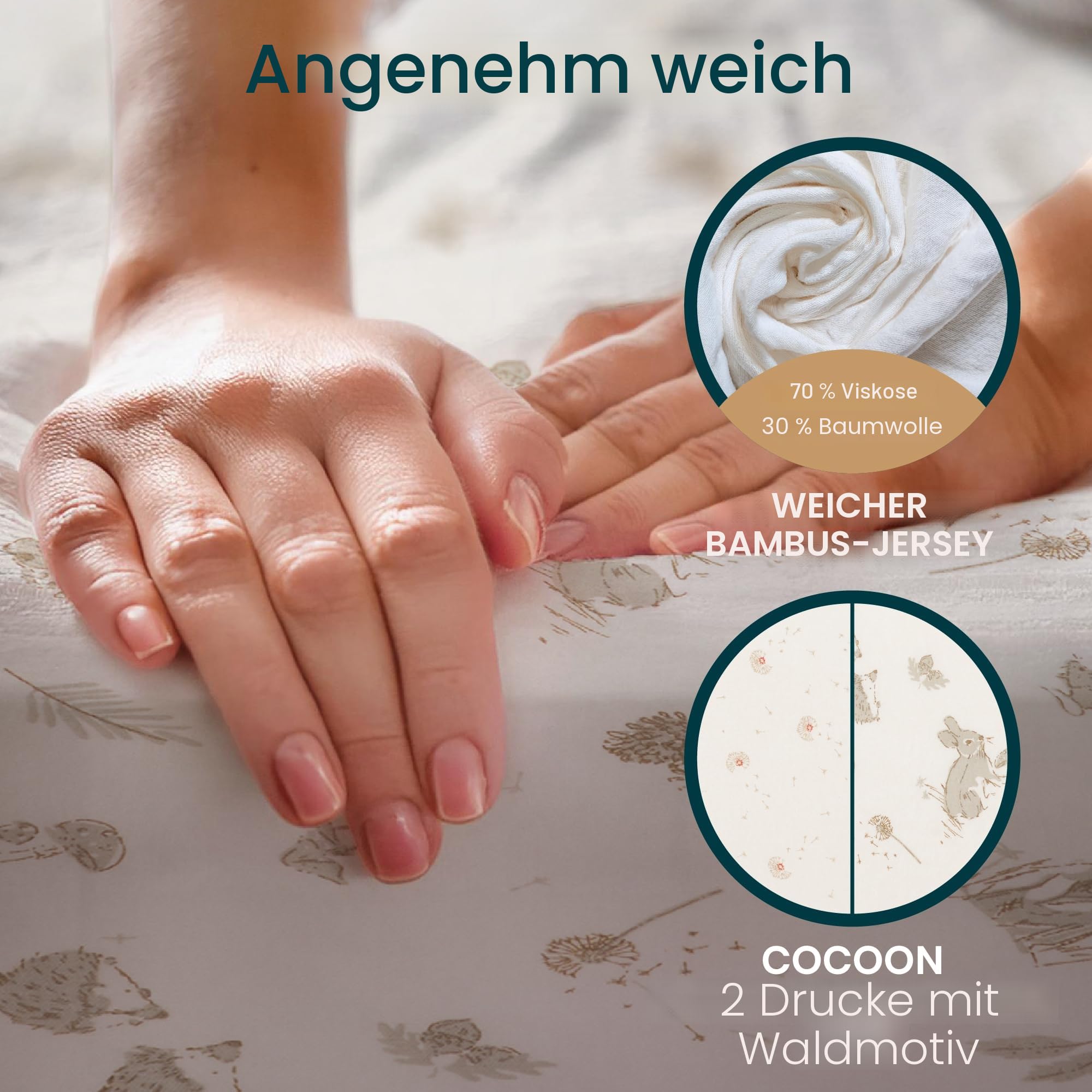 Tutti Bambini Spannbettlaken Beistellbett (2er-Pack) - Atmungsaktiver Bambus-Jersey - Spannbetttuch Weich & doppelt Elastisch Verstärkt - Baby Bettlaken für Matratzen 53×80 bis 60×90 cm (Cocoon)