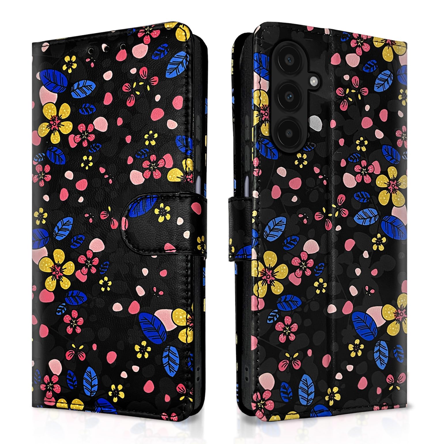 Pikkme Samsung Galaxy A15 5G Flip Cover for Girls Leather | Inside TPU with Card Pockets | Wallet Stand and Shock Proof | Complete Protection Flip Case (Black Flower) (B0CS3F9FRN) Amazon Price History, Amazon Price Tracker