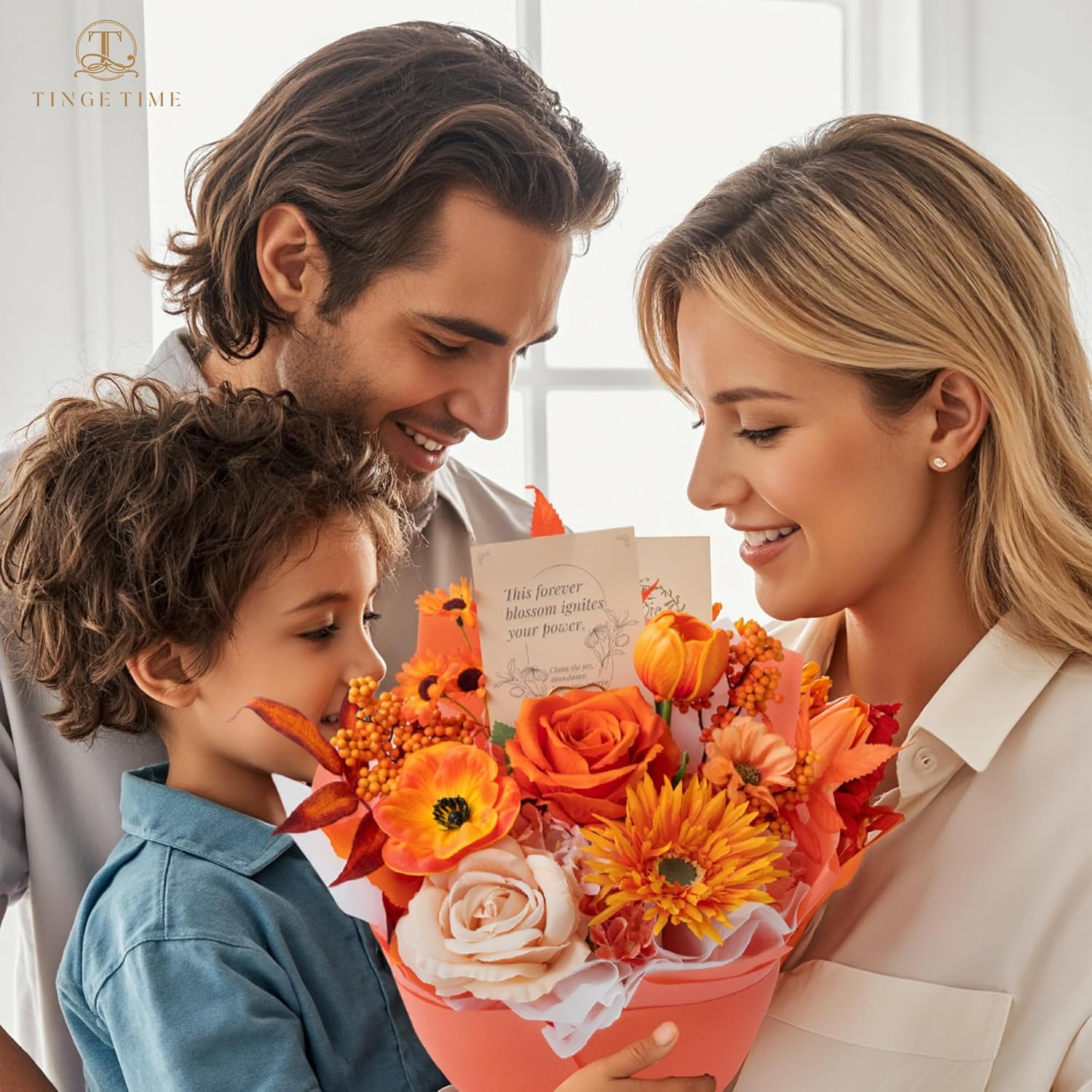 TINGE TIME Preserved Flowers Bouquet, Orange Faux Rose Bouquets, Artificial Flowers Faux Silk Flowers Arrangement for Dining Room Centerpiece Table Decoration Wedding Living Room Bedroom - Image 8