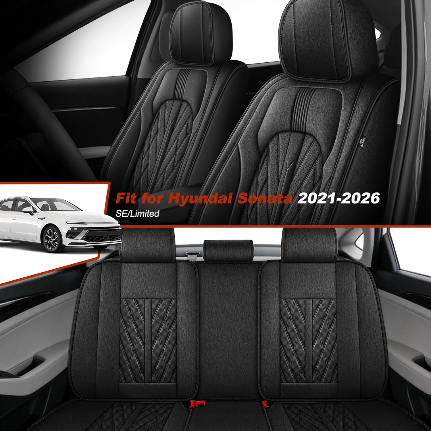TTX LIGHTING Custom Fit Seat Covers for Hyundai Sonata 2021-2026 SE/Limited, Breathable Perforated Leather, Anti-Slip No Mark Residue, Fast Install in 10-20 Mins, Airbag Compatible (5 Seats, Black)