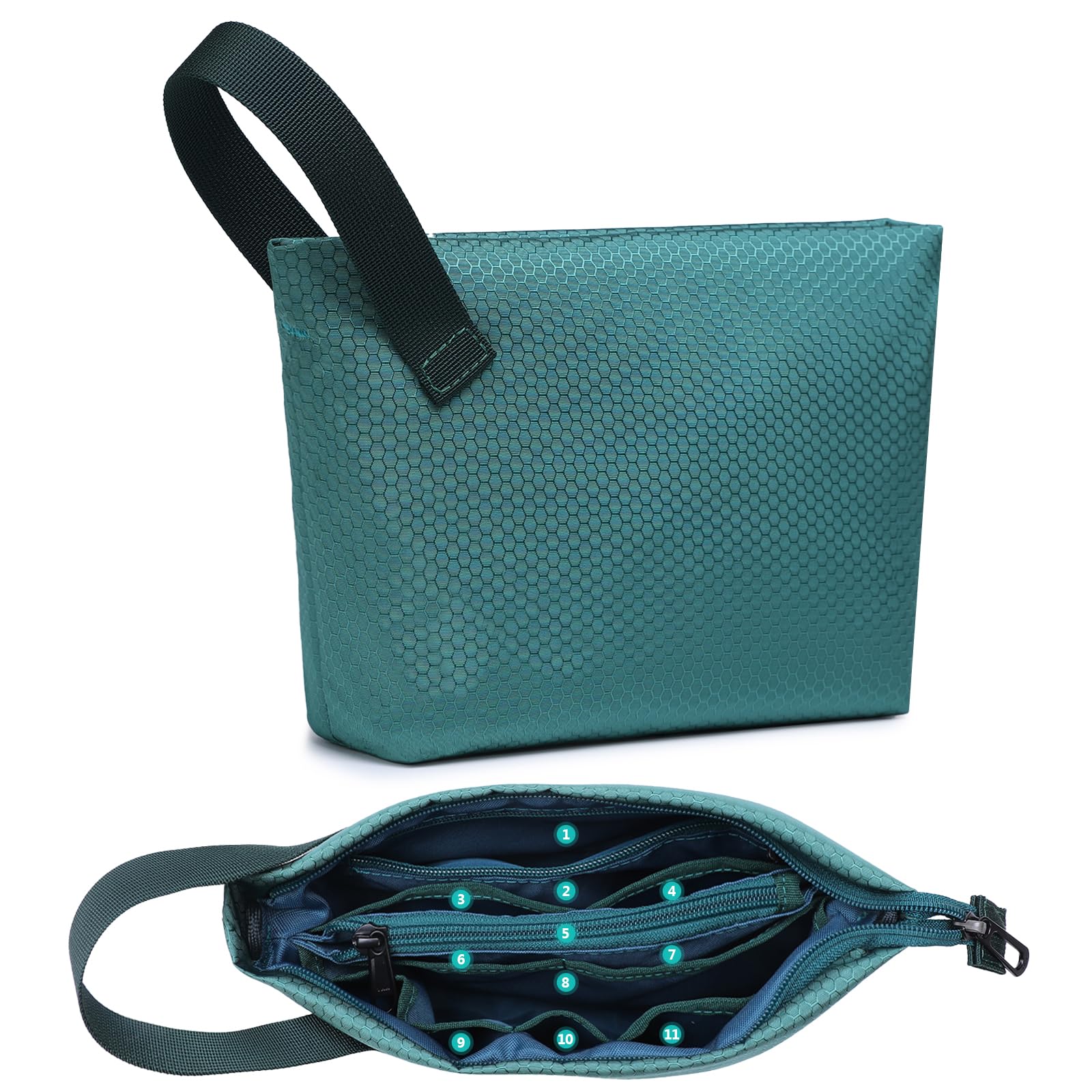 HYZUO Borse Organizer Cavi Viaggio Resistente All'acqua Portatile Porta Cavi, Tech Elettronica Accessori Gadget Borsa con Manico, Custodia Organizzatore per Caricatore, Cavo USB, Carte, Verde scuro