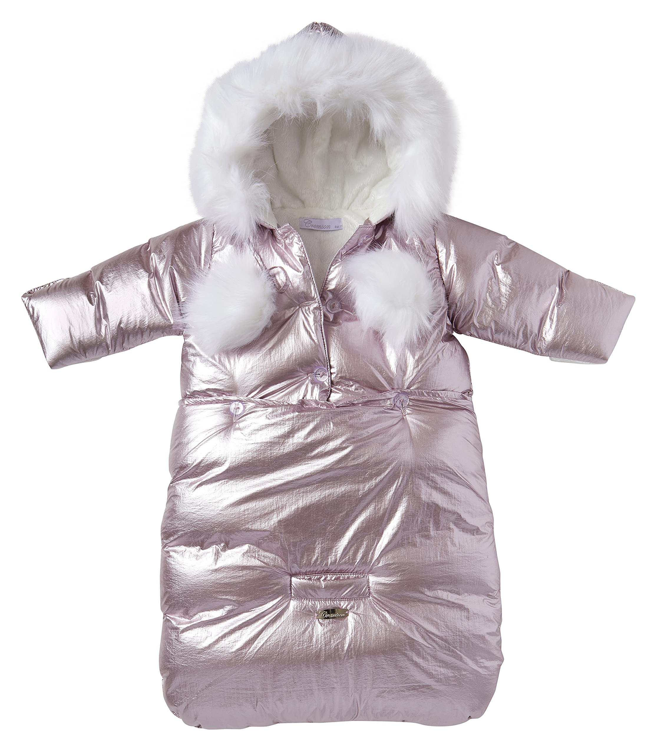 Cremson Girls Boys Newborn Infant Baby Puffer Carbag Pram Bag Snowsuit Bunting - Rose Metallic 2-Piece (Size 0-6 Months)