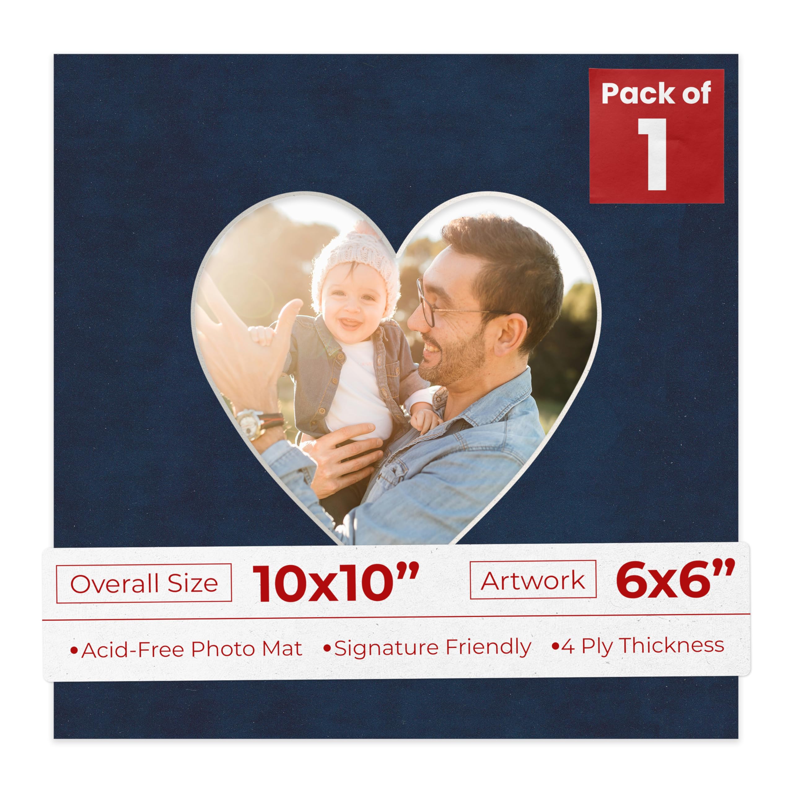 10x10 Mat Bevel Cut for 6x6 Photos - Precut Navy Blue Suede Heart Shaped Photo Mat Board Opening - Acid Free Matte to Protect Your Pictures - Bevel Cut for Family Photos, Pack of 1 Matboard Show Kit-picture-16