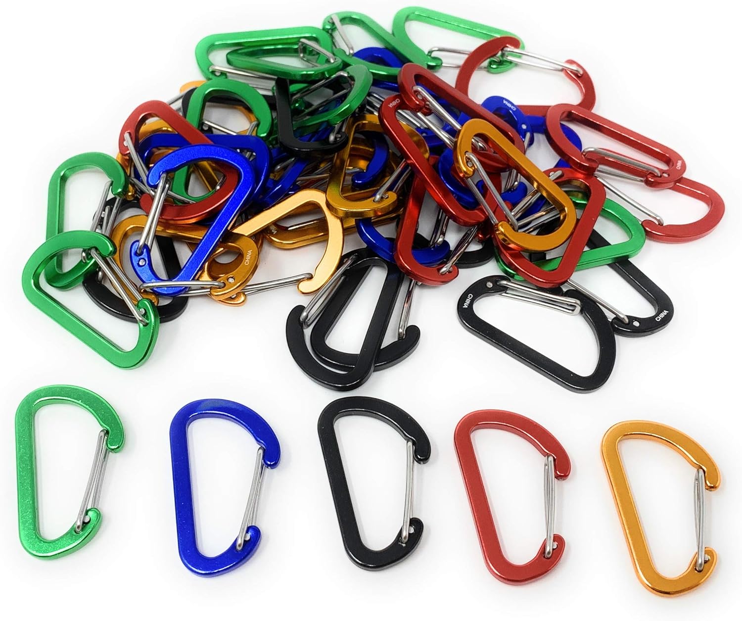 Bulk 50 Pack of Wiregate Carabiner Keychains - 5 Color Assortment