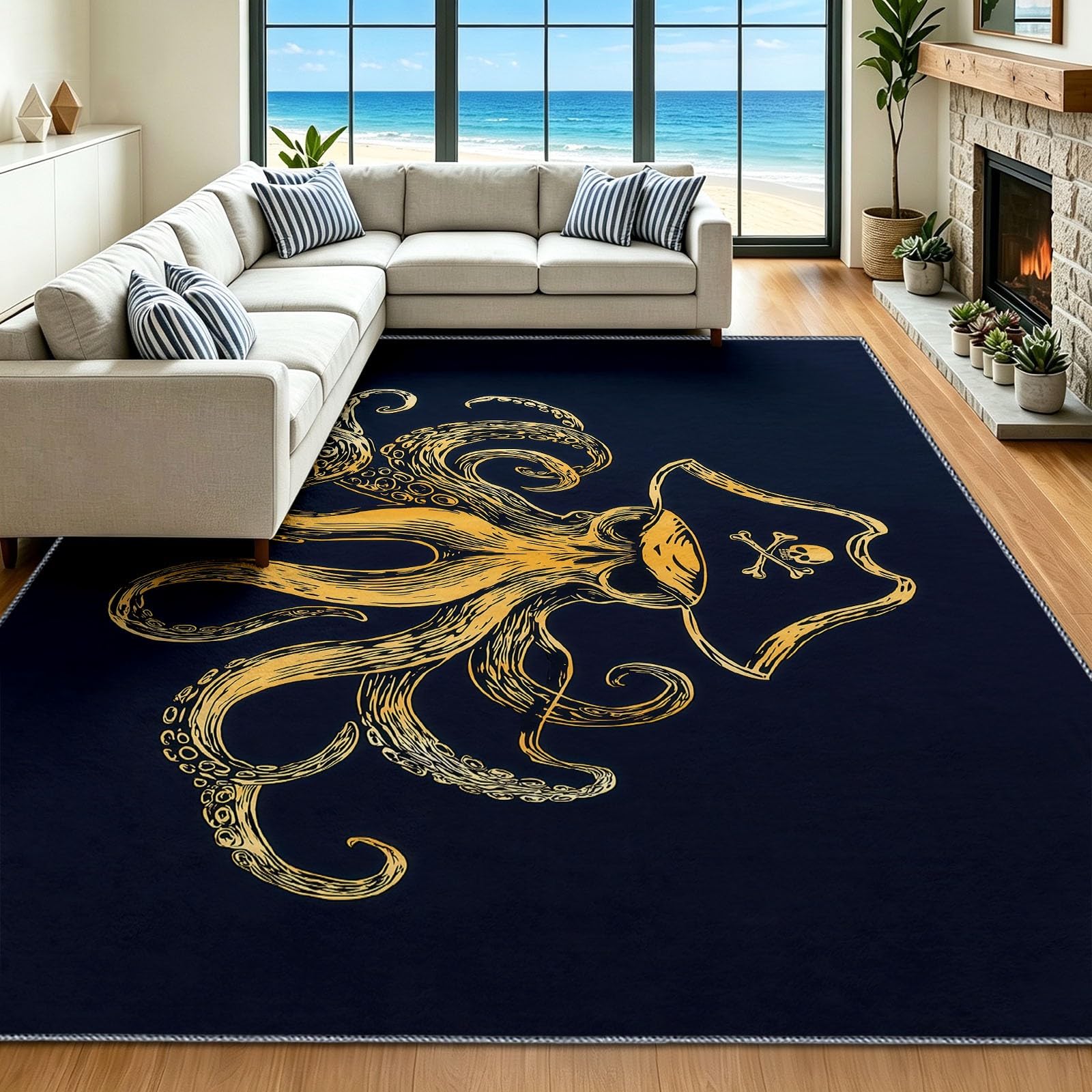 Tapete interior negro decorativo para mesita de noche y pasillos con suelo cerámico