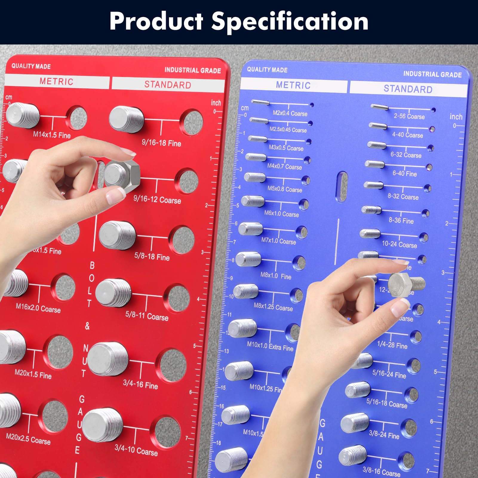 51 Nut and Bolt Thread Checker, Thread Checker, Accurate Size Thread Checker, Bolt and Nut Identifier Gauge 24 Standard & 27 Metric, 2-in-1 Bolt Size and Thread Gauge with Inch and Centimeter Ruler