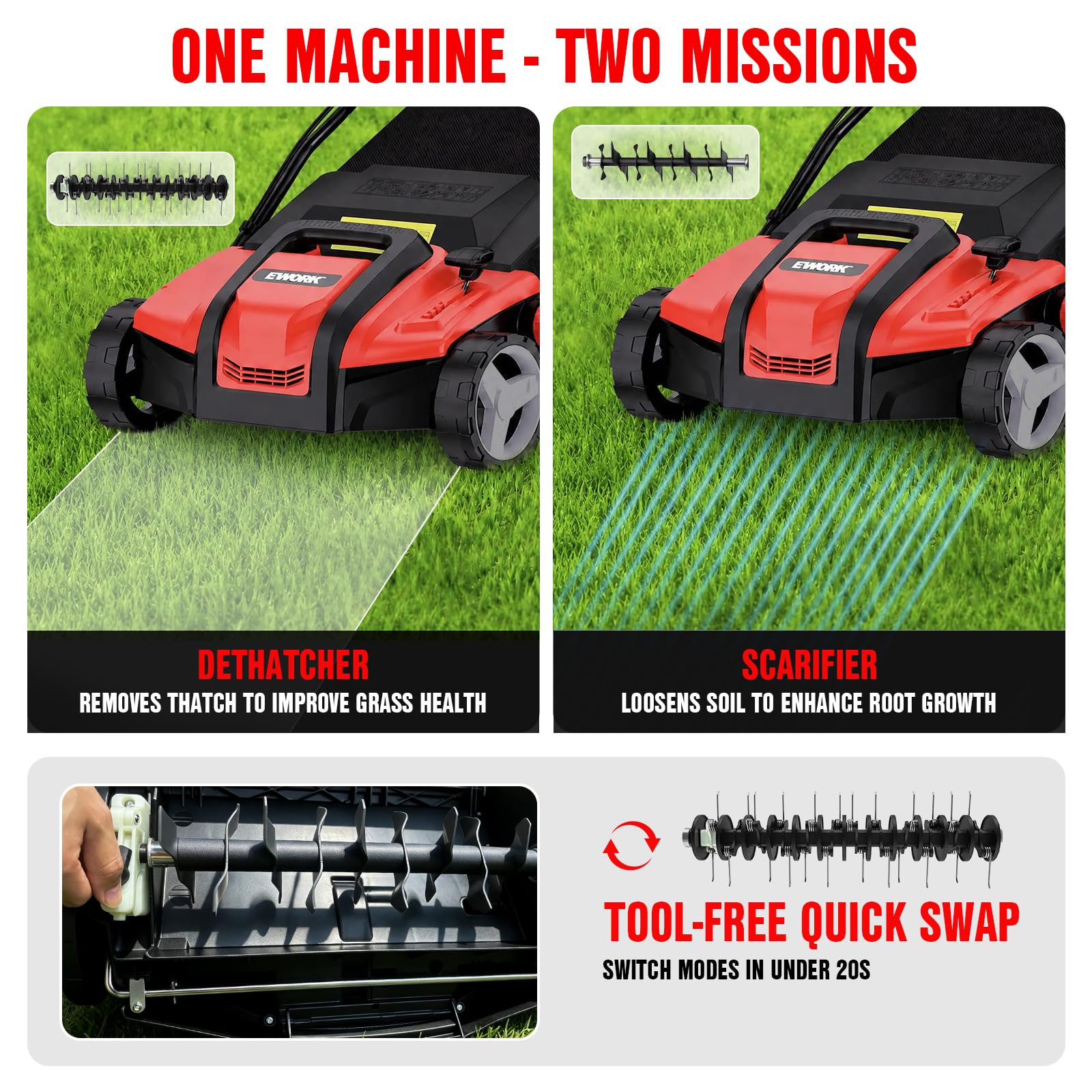 EWORK Electric Dethatcher - Lush Lawn Guaranteed -4