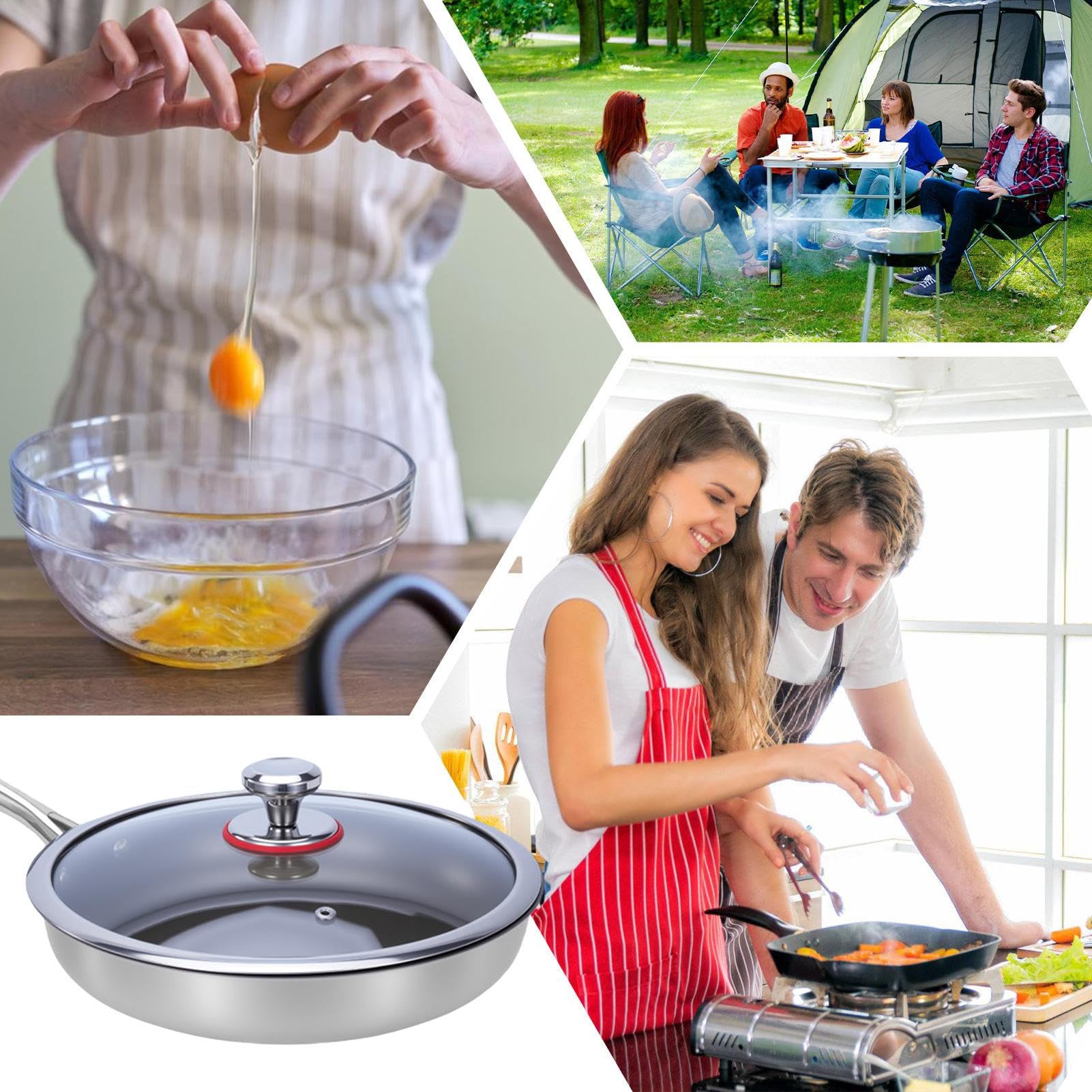 Pan do smażenia tytanu, nieprzywierająca kuchnia naczynia kuchenne, odporna na ciepło Skillet do steków, nawet narzędzie do podgrzewania mięsa, z lekkim łatwym uchwytem, dla kucharzy domowych