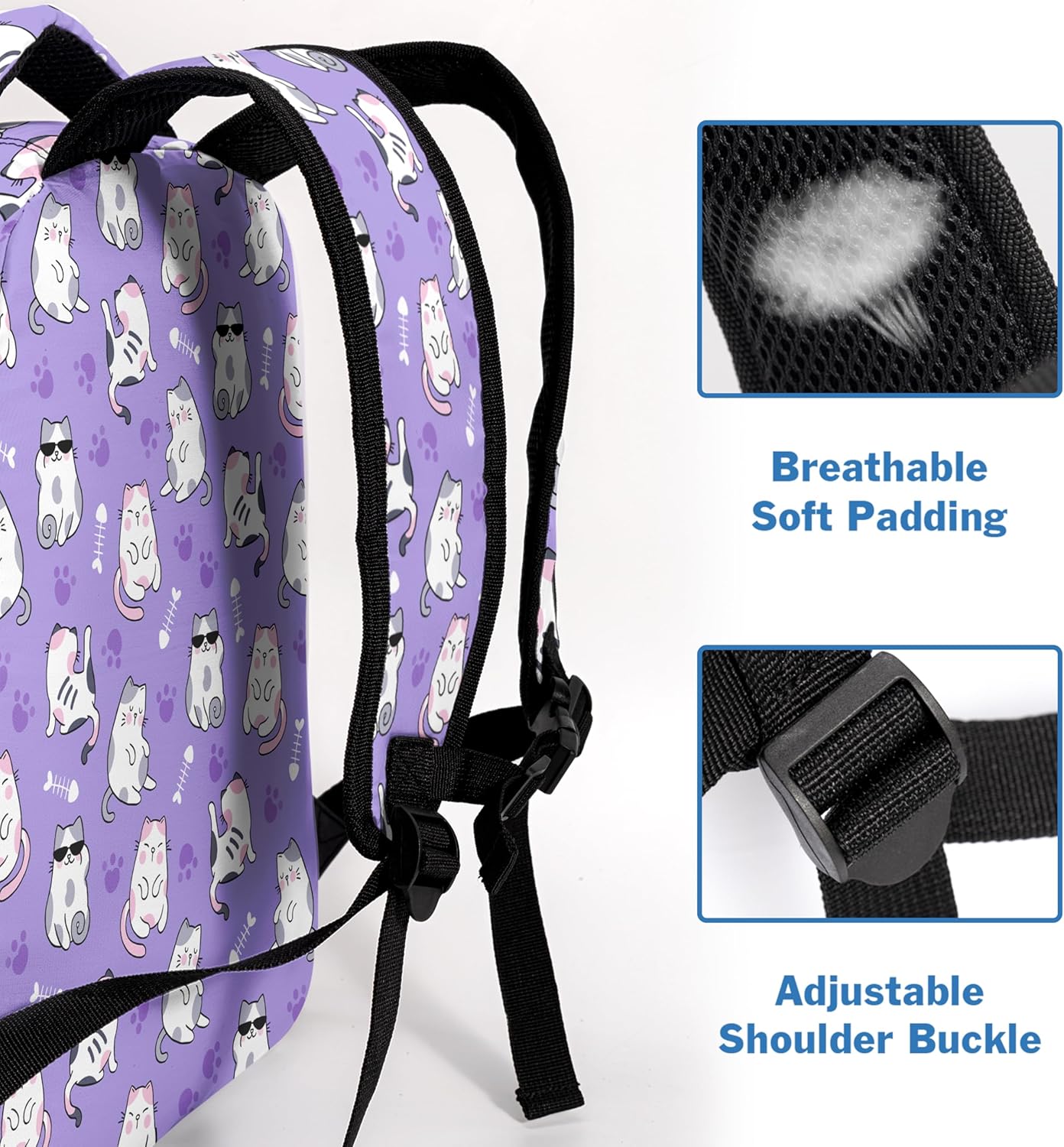 Lovely Cat Backpack Cute Animal Pattern Bookbag Lightweight Elementary Kindergarten Schoolbag Kawaii Purple Toddler Kids Backpack for Girls Boys Hiking Traveling Camping - Image 4