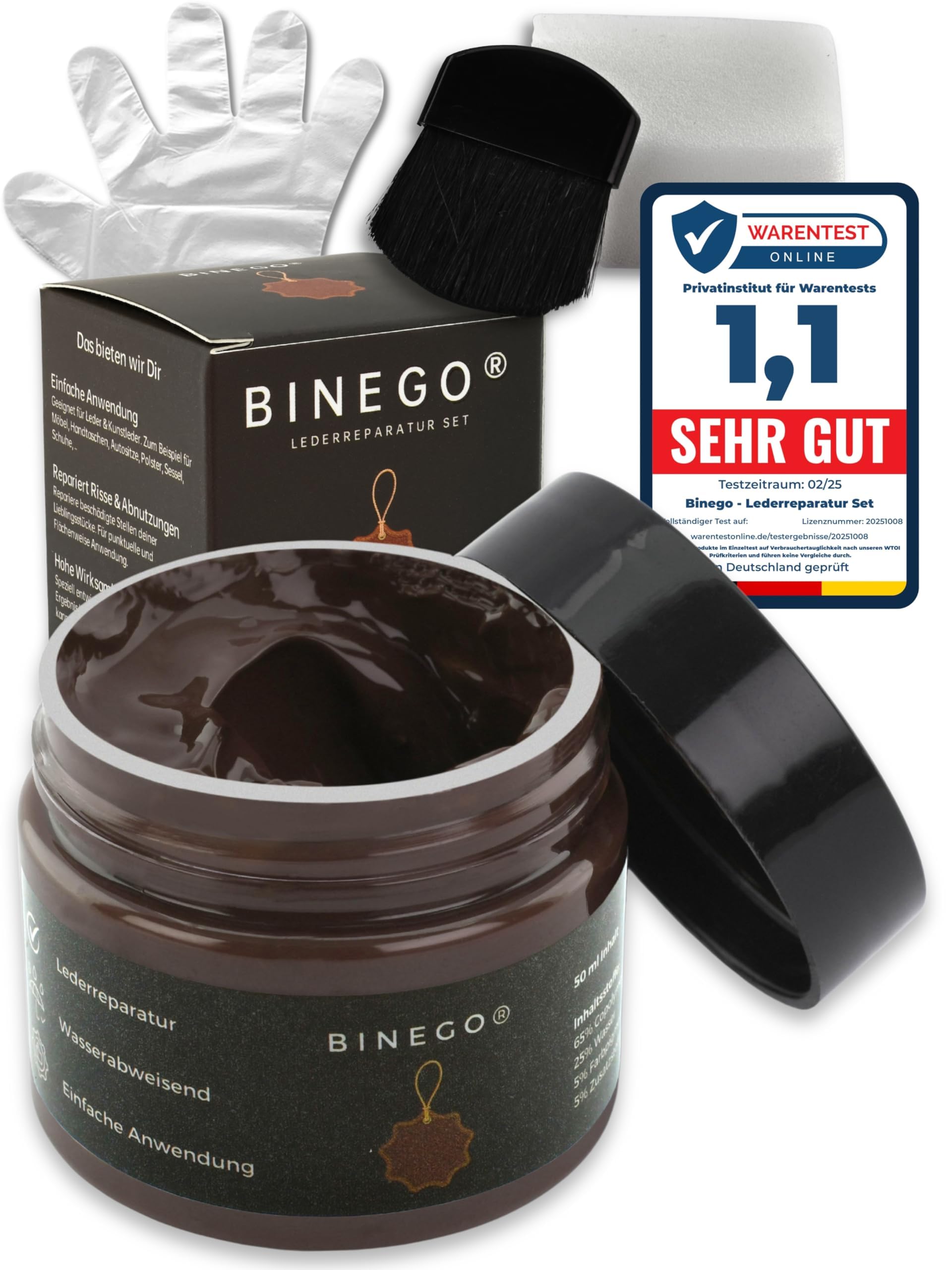 Binego® Lederreparaturset Leder & Kunstleder Reparatur Set | Lederreparatur Flüssigleder Lederfarbe Reparieren Reparaturset Aufbereitung | Farbe Braun