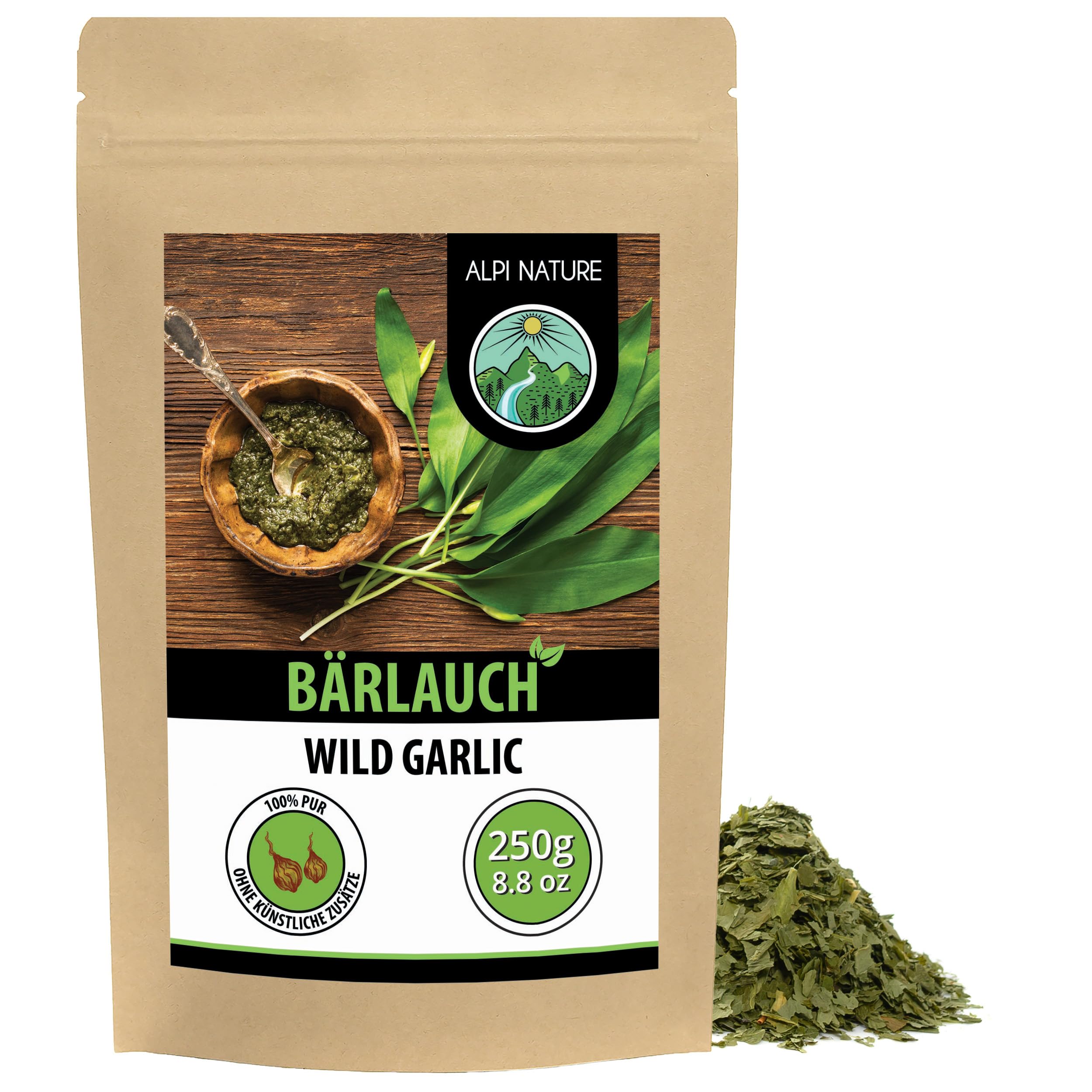 Alpi Nature Bärlauch 250g, Bärlauchblätter geschnitten, Bärlauch Gewürz, Wildknoblauch getrocknet