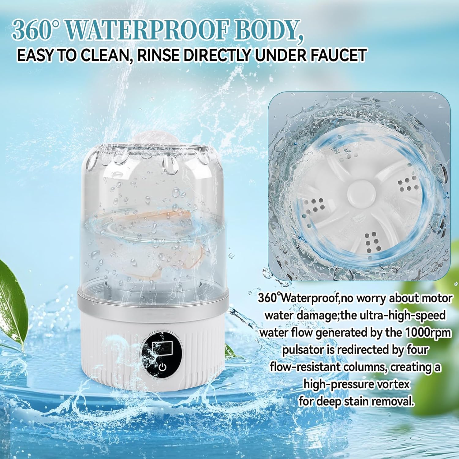 JOJOCY Portable Mini Washing Machine, Rechargeable 15W Cordless Underwear Washer for Bra, Socks, Baby Clothes, Travel & Dorm Use USB-Powered Laundry Cup 2 Wash Modes (White)