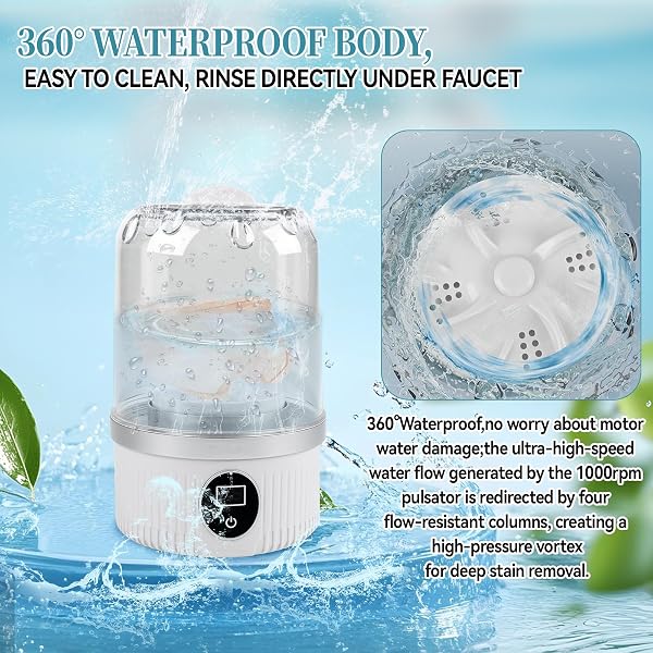 Mini machine à laver portable, 2 modes, 15 W, petite machine à laver mobile pour vêtements de bébé, sous-vêtements, chaussettes, voyage (blanc) - 4
