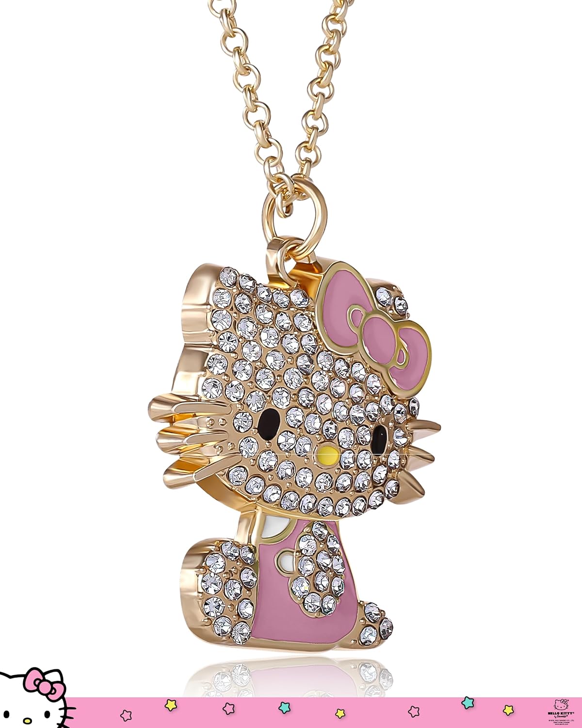 SALLY ROSE Hello Kitty Enamel and Pave Crystal Pendant Necklace Official License, Gold or Silver Tone 16"+3" Hello Kitty Necklace, Sanrio Gifts - Image 5