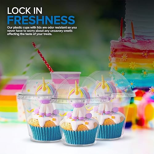 Miniatura 6 de Vasos de postre de plástico transparente de 9 onzas con tapas (juego de 50) taza de parfait desechable pequeña, tapa de cúpula, sin agujero,